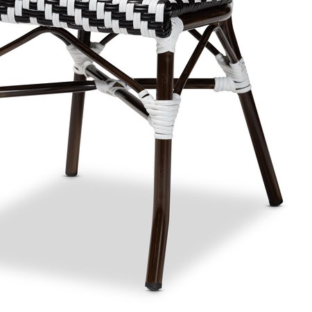 Baxton Studio Alaire Classic French Black and White Weaving and Dark Brown Metal 2Piece Outdoor Dining Chair Set 211-2PC-12522-ZORO